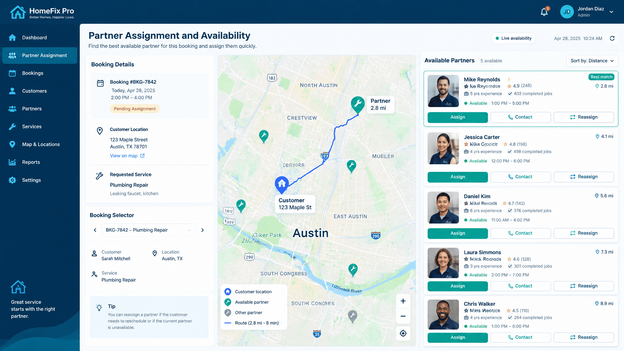 Technician Manual Assignment & Dispatch Map
